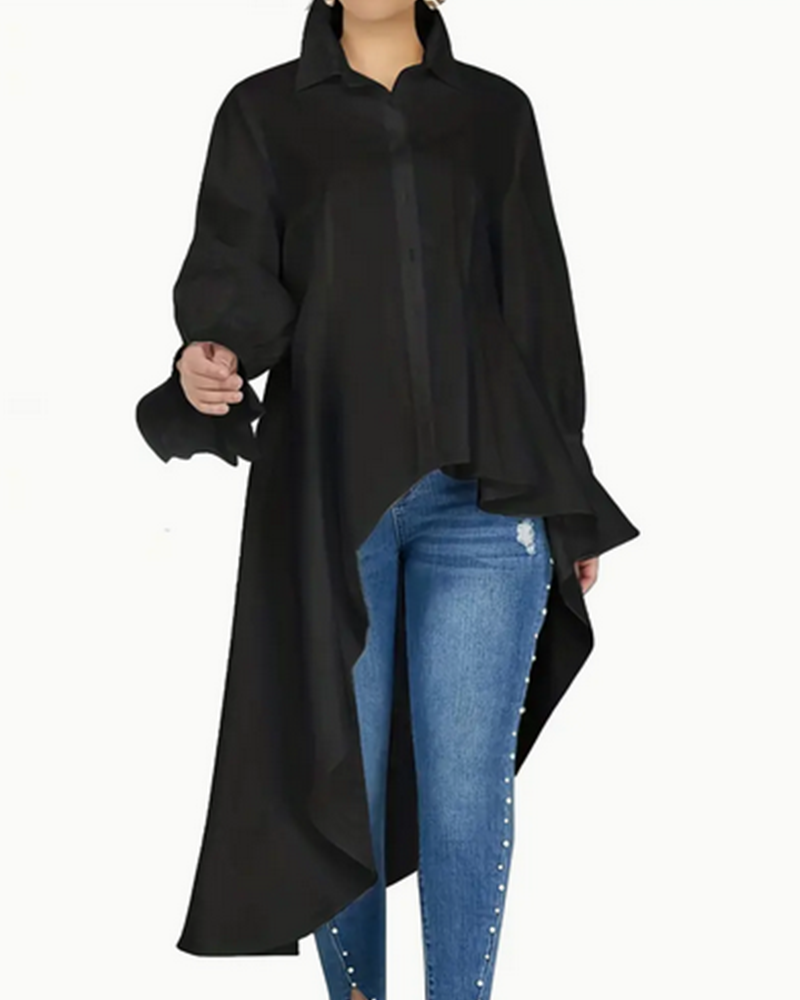 Plus Size Chic Blouse with Flouncy Bell Sleeves